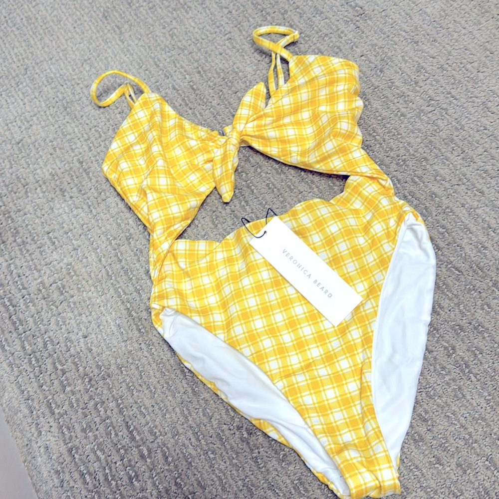 Veronica Beard Yellow Plaid One Piece Swimsuit
